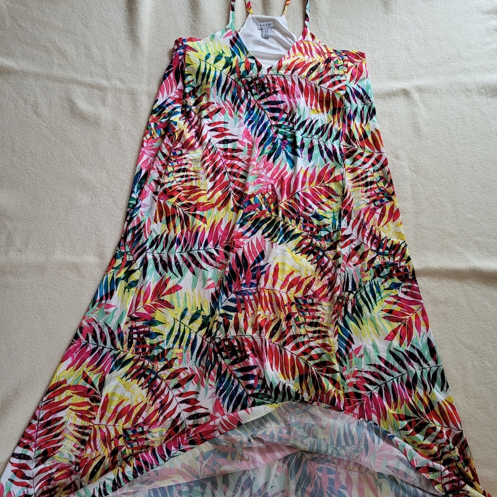 Nicole Miller Multicolor Tropical Leaf Maxi Dress - Pink, Yellow, Blue, Green